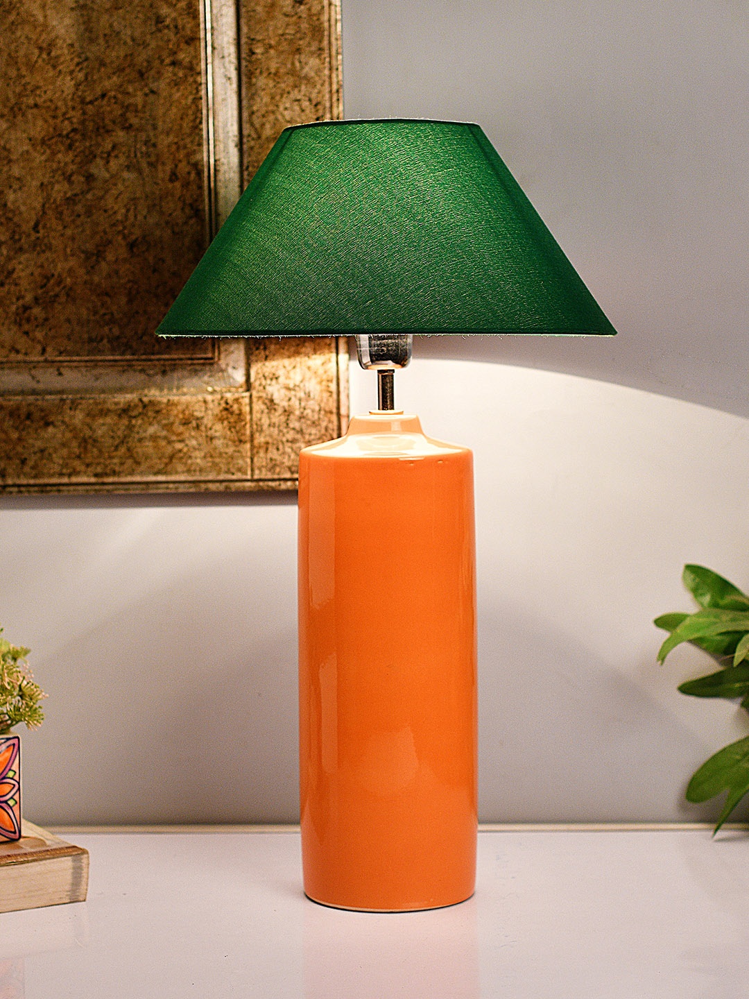 

Homesake Orange & Green Colourblocked Bedside Standard Table Lamp with Shade