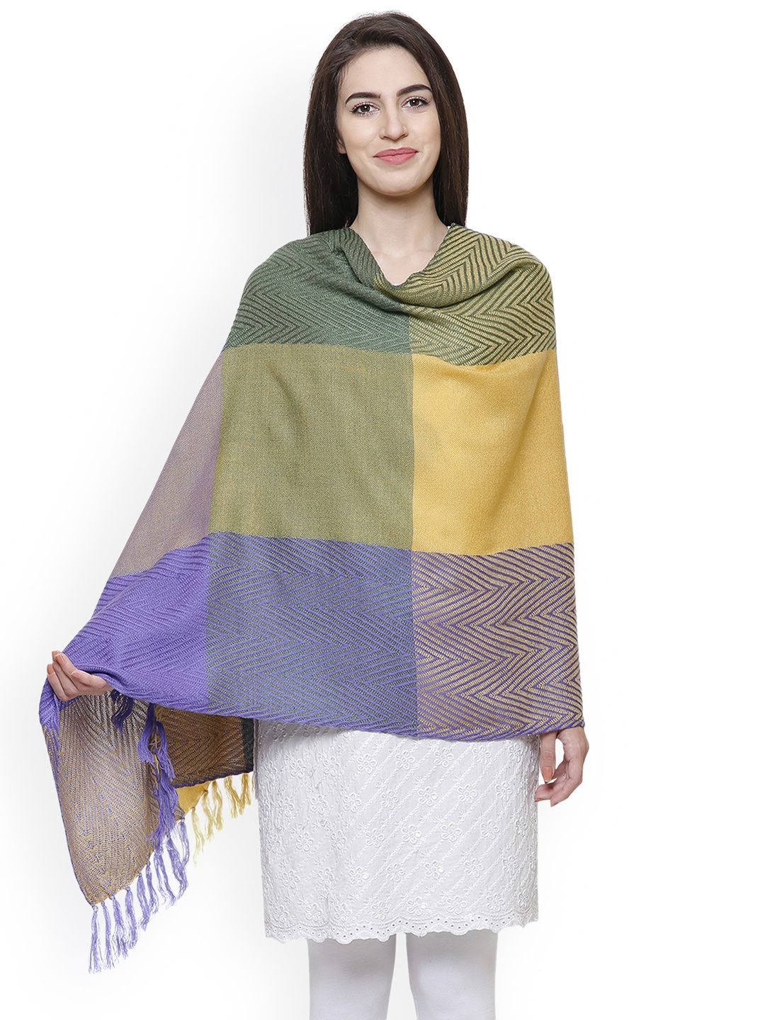 

Anekaant Women Multicoloured Colourblocked Acrylic Shawl, Multi
