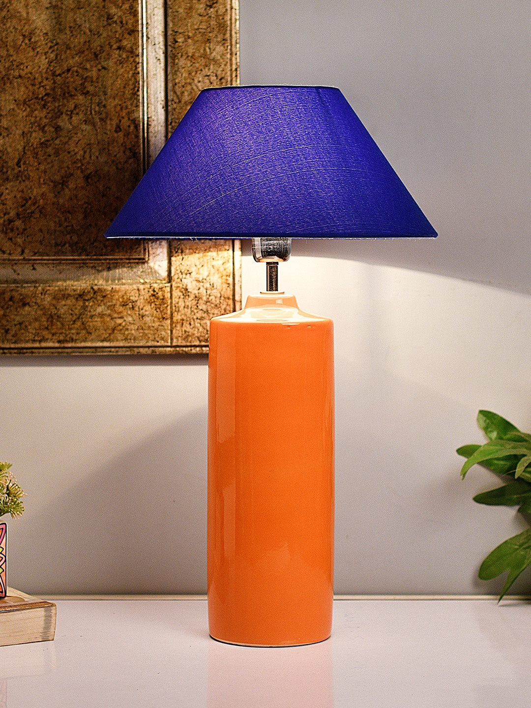 

Homesake Orange & Blue Colourblocked Ceramic Handcrafted Table Lamp with Shade