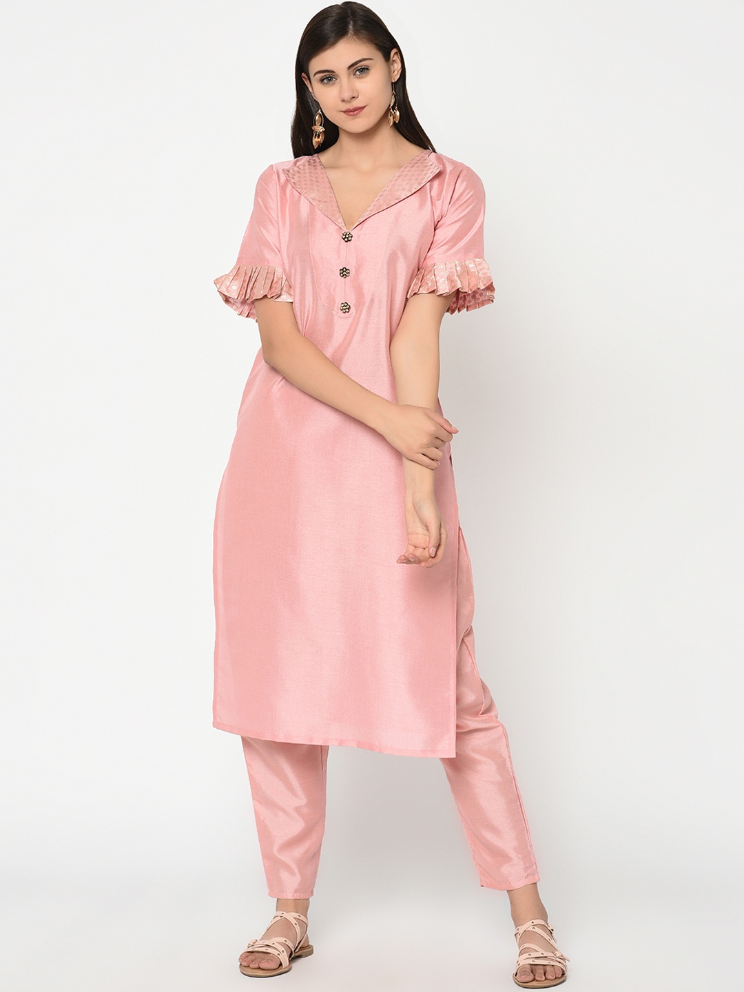 

ZIYAA Women Pink Solid Straight Kurta