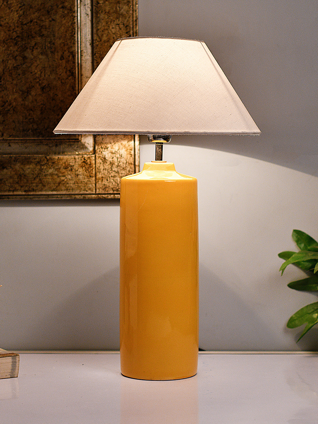 

Homesake Yellow Solid Handcrafted Bedside Standard Table Lamp with Shade
