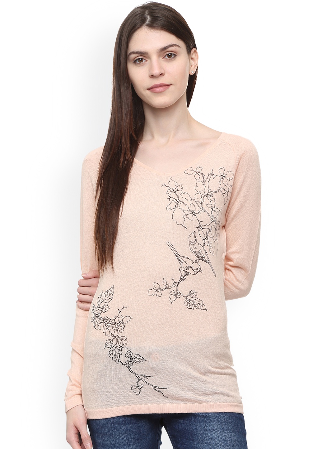 

Allen Solly Woman Pink Printed Fitted Pure Cotton Top