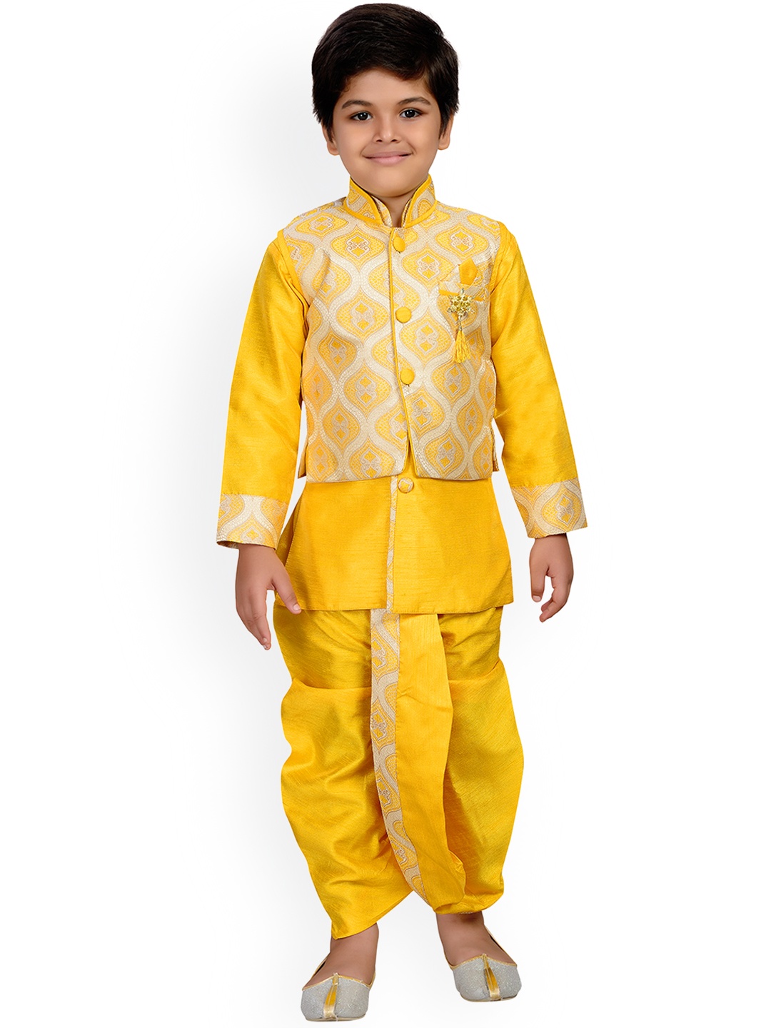 

Aj DEZInES Boys Yellow Self Design Kurta with Dhoti Pants