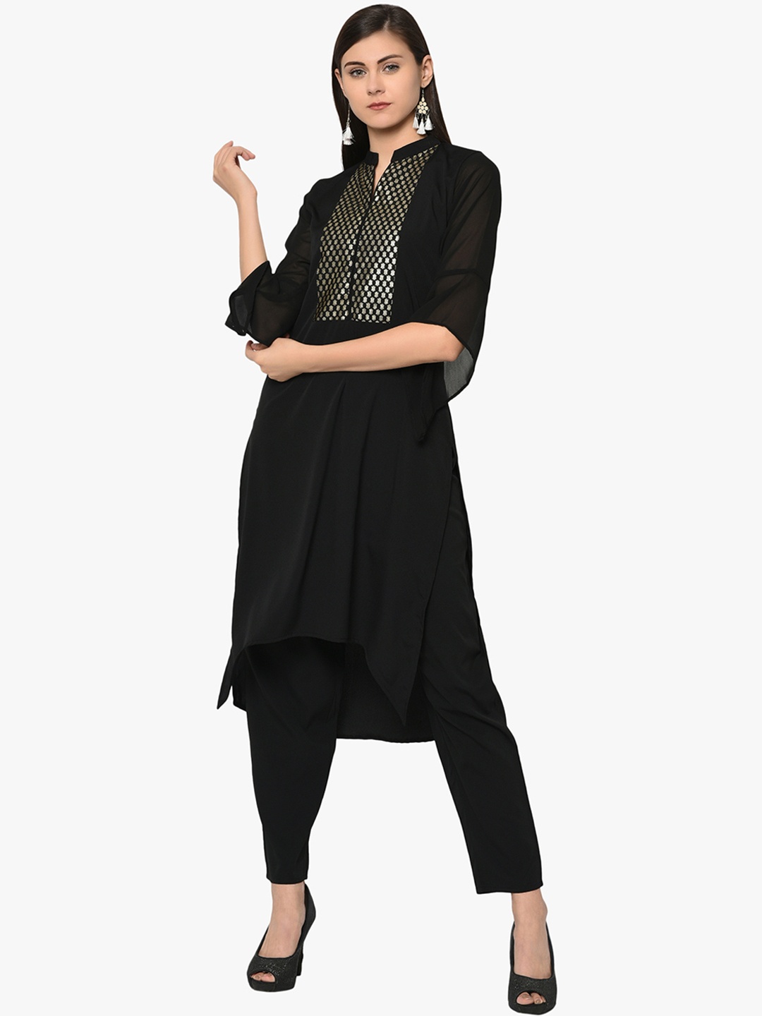 

ZIYAA Women Black Printed Kurti with Trousers