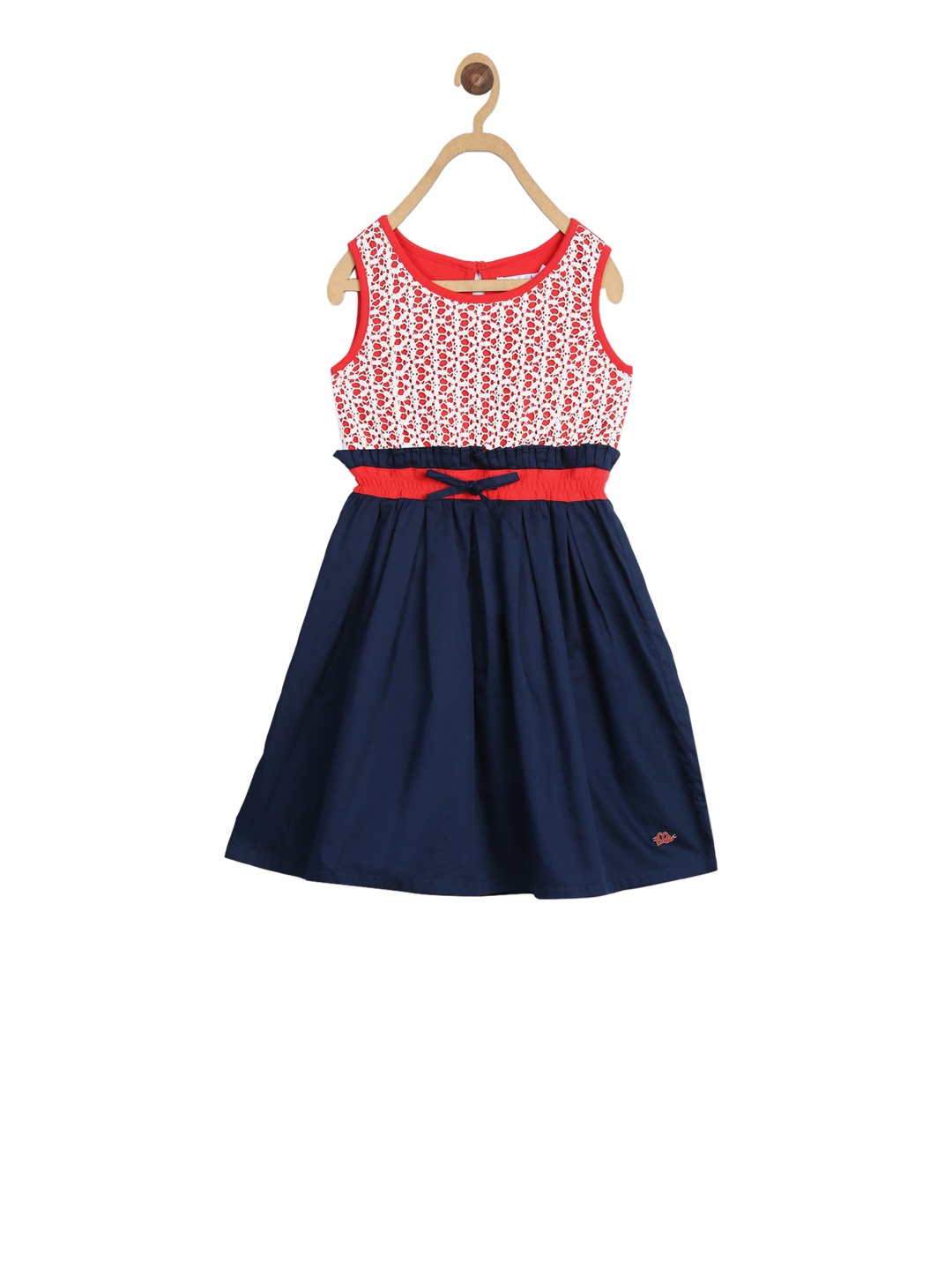 

ELLE Girls Red & Navy Blue Self Design Fit and Flare Dress