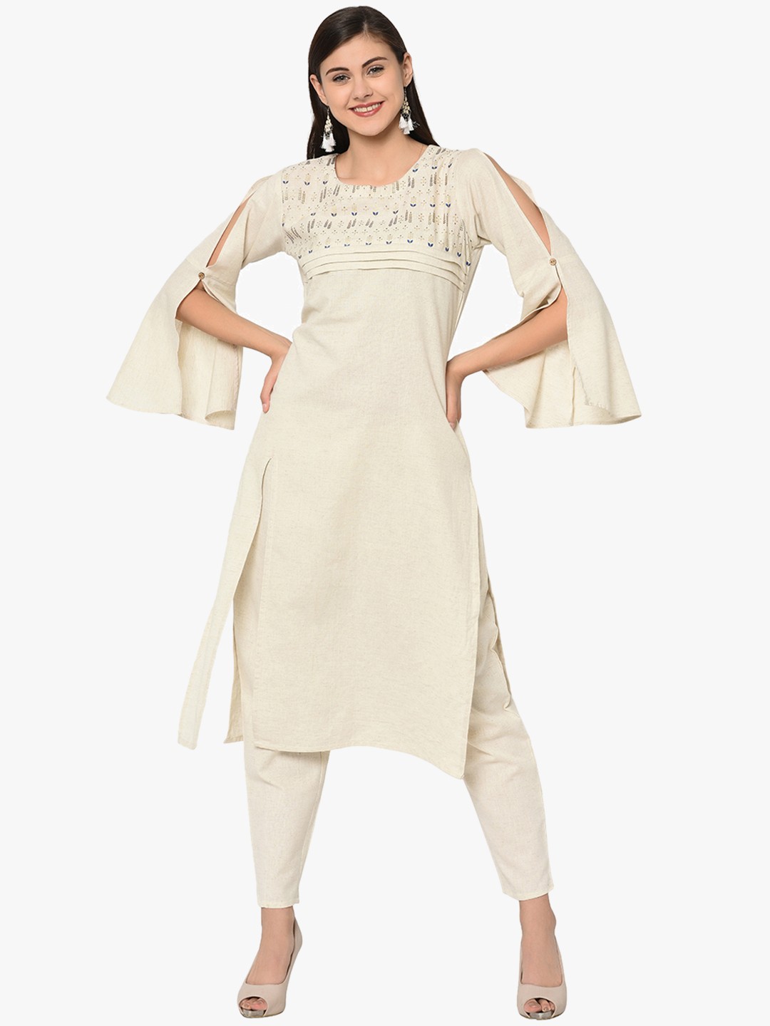 

Sangria Women Off-White Printed Kurti with Trousers