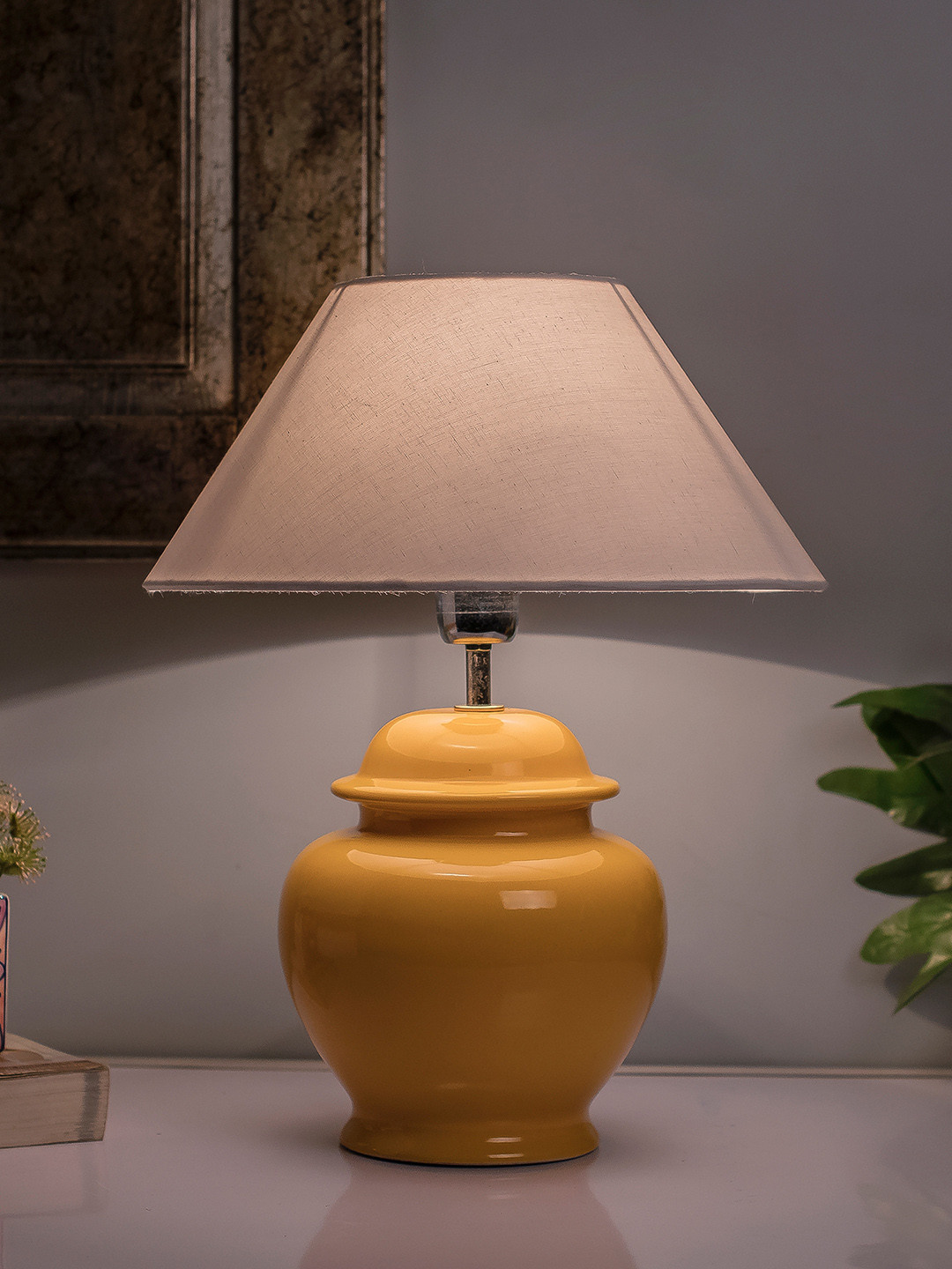 

Homesake Yellow Solid Ceramic Pot Shaped Handcrafted Table Lamp with Shade