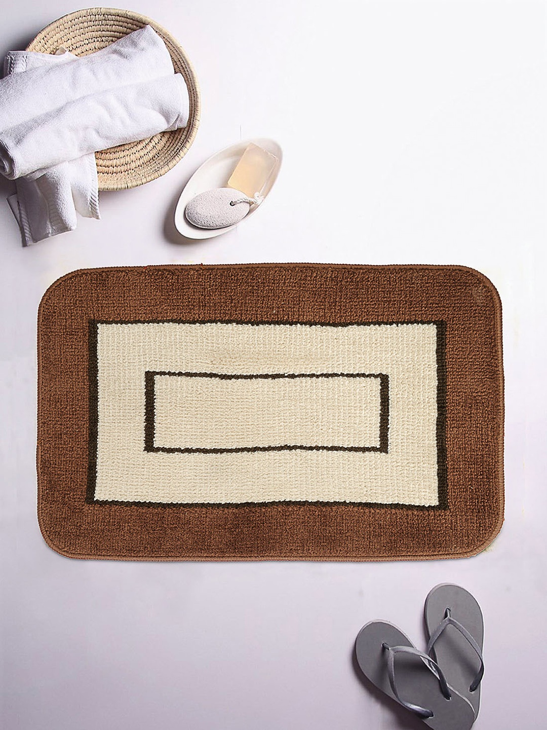 

ROMEE Brown & Beige Printed Rectangular Bath Rug