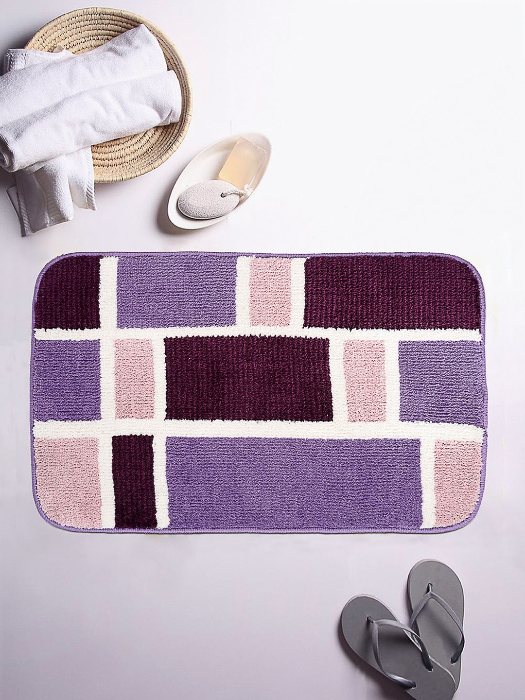

ROMEE Purple & Multicoloured Printed Rectangular Bath Rug