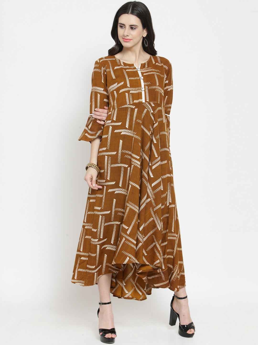 

Indibelle Women Brown Printed Maxi Dress