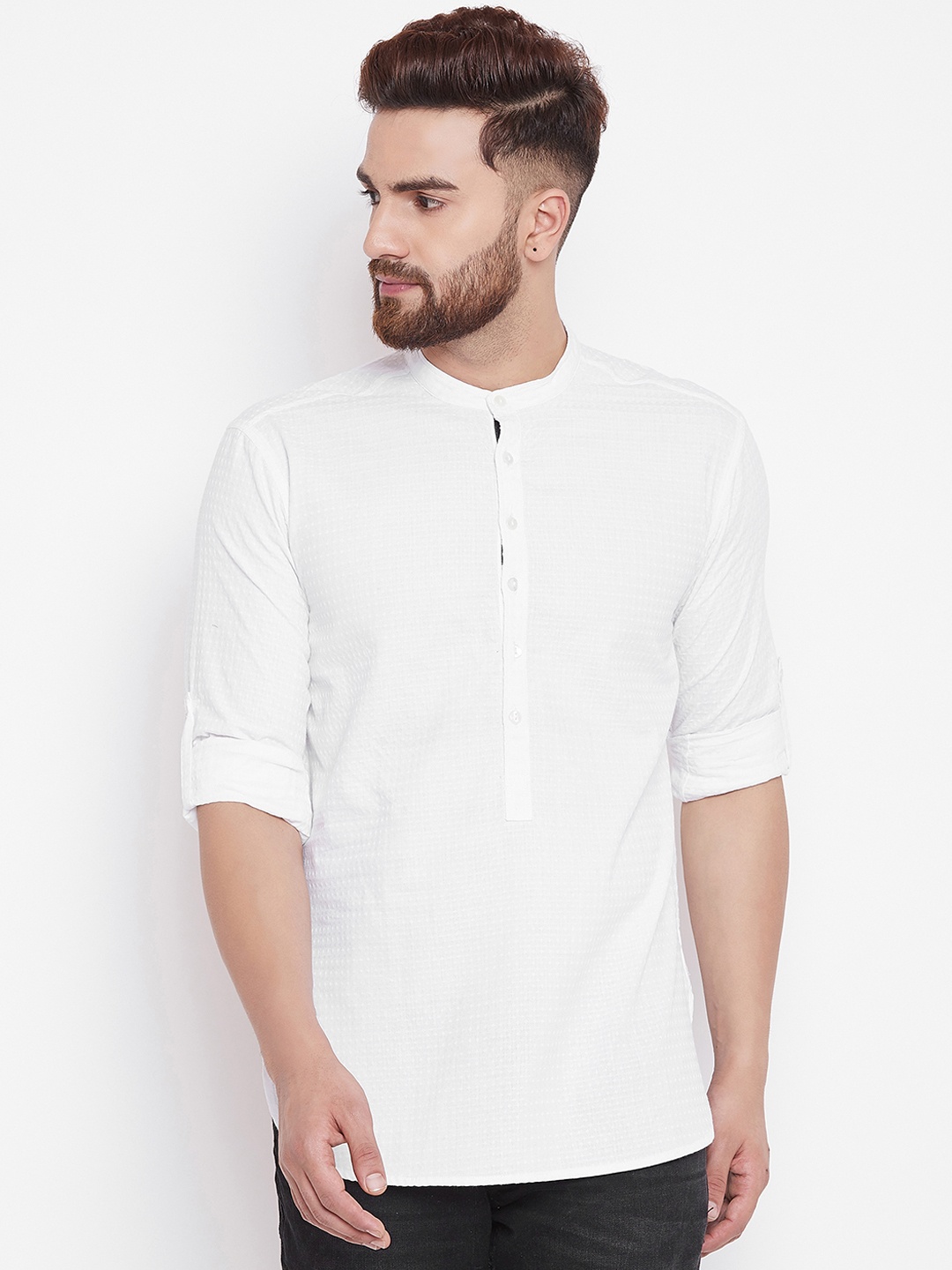 

even Men White Solid Straight Kurta