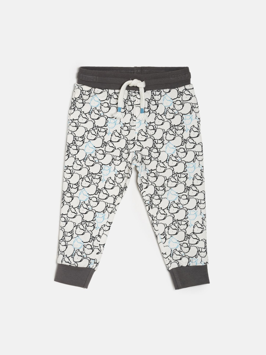MINI KLUB Boys Off White & Black Printed Slim Fit Joggers