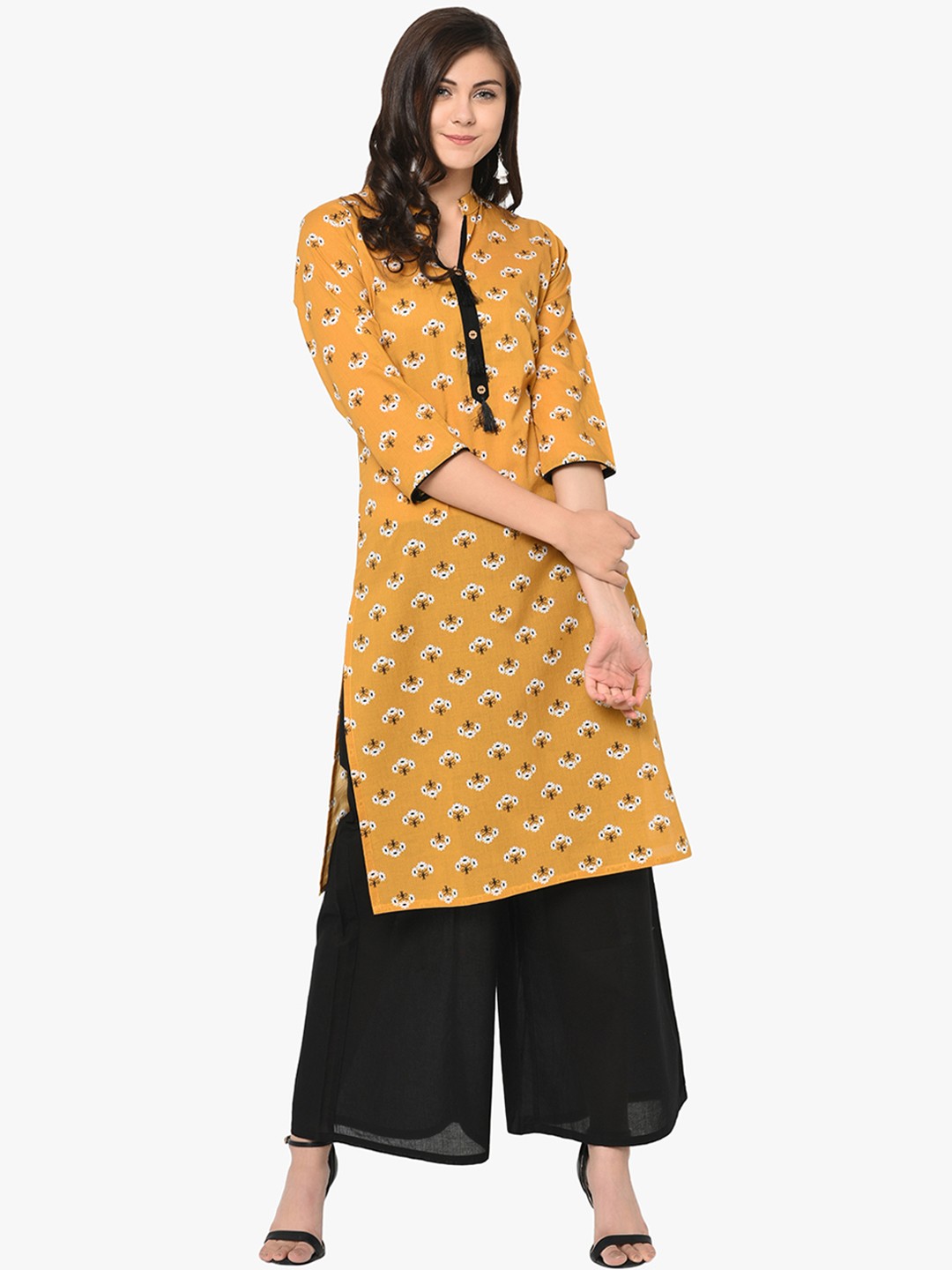 

ZIYAA Women Yellow & Black Printed Kurti with Palazzos