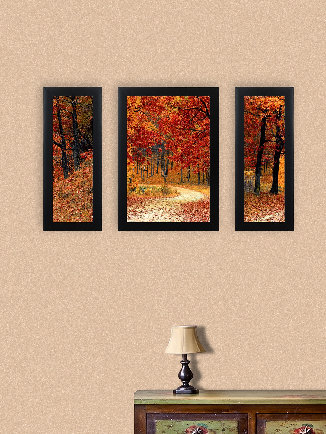 

nest ART Set Of 3 Orange & Brown Synthetic Wood Jungle Wall Art