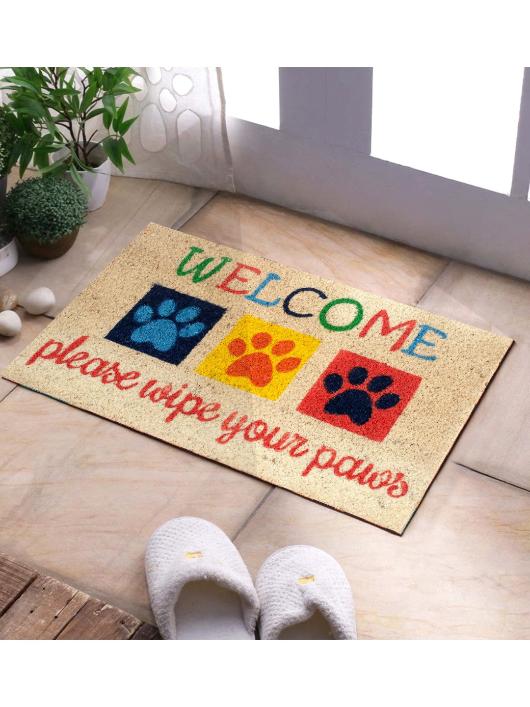 

SWHF Multicoloured Rectangular Anti-Skid Coir Doormat, Multi