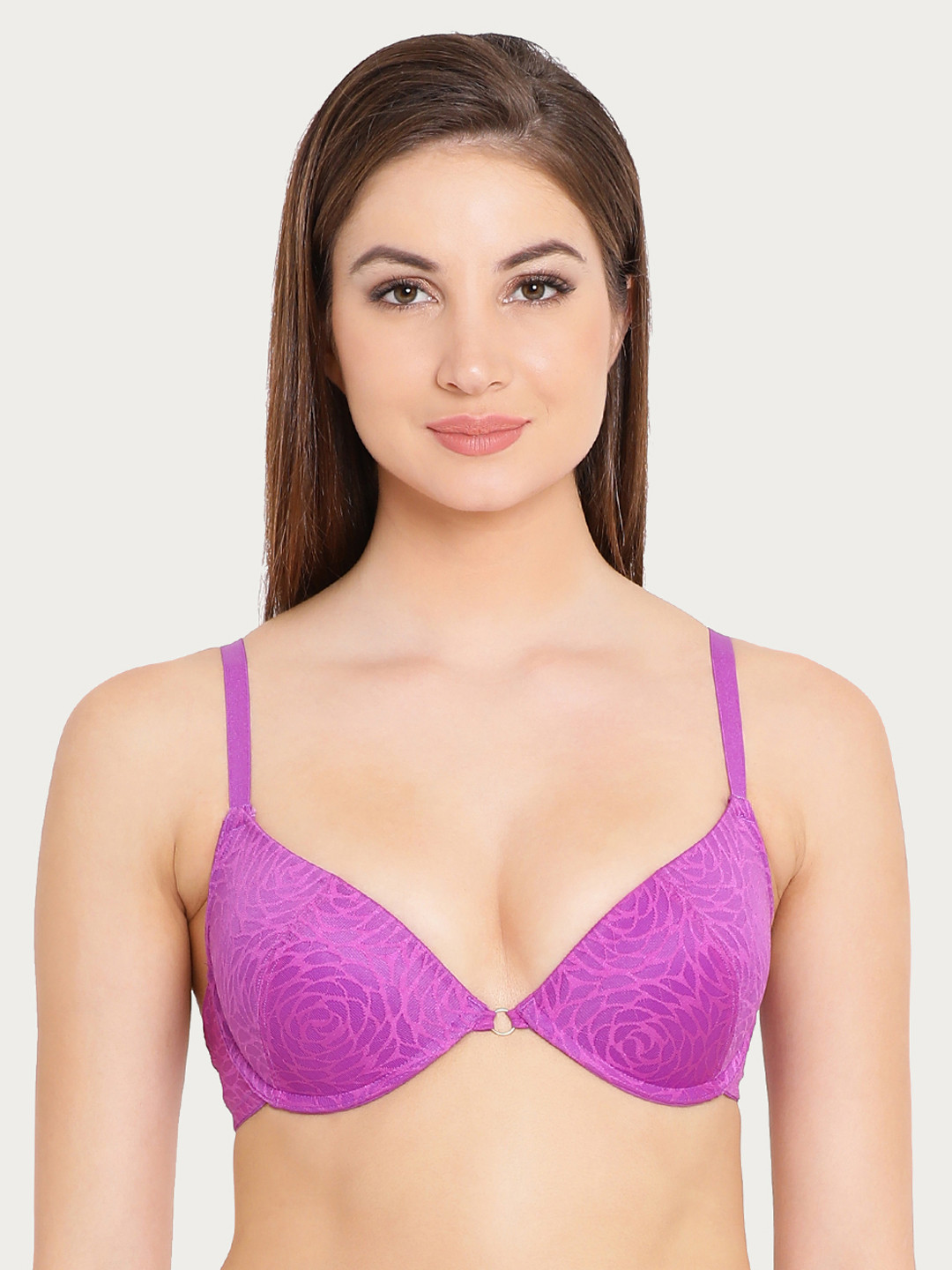 

Clovia Lace Padded Underwired Push Up Plunge Bra, Purple