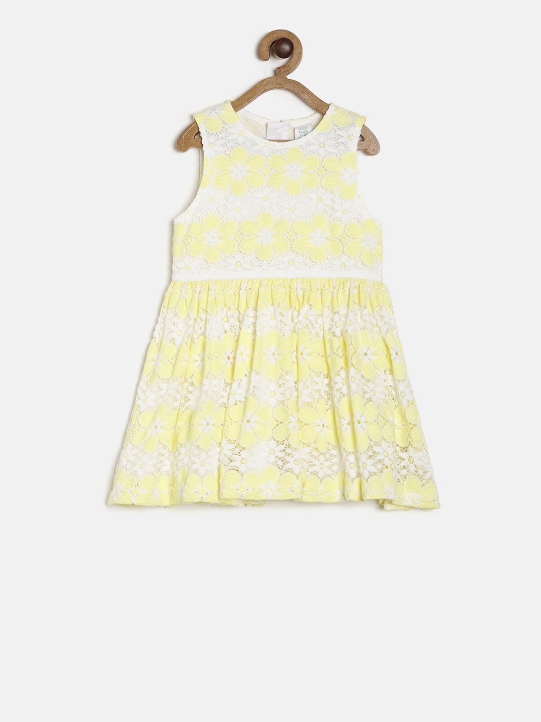 

MINI KLUB Girls Yellow Self Design Fit and Flare Dress