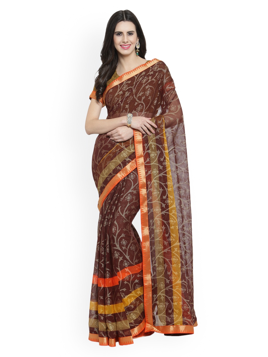 

Shaily Brown Printed Pure Chiffon Saree