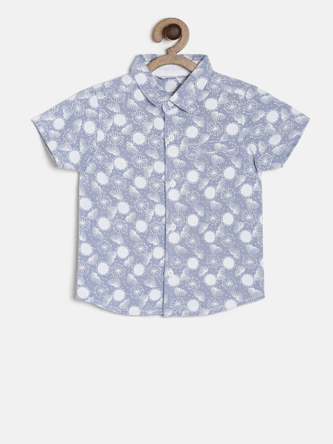 

MINI KLUB Boys Blue & White Regular Fit Printed Casual Shirt