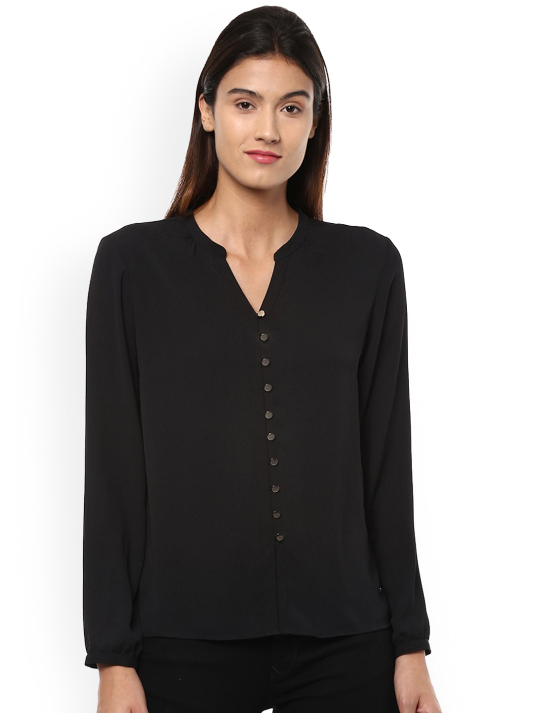 

Allen Solly Woman Black Solid Shirt Style Top