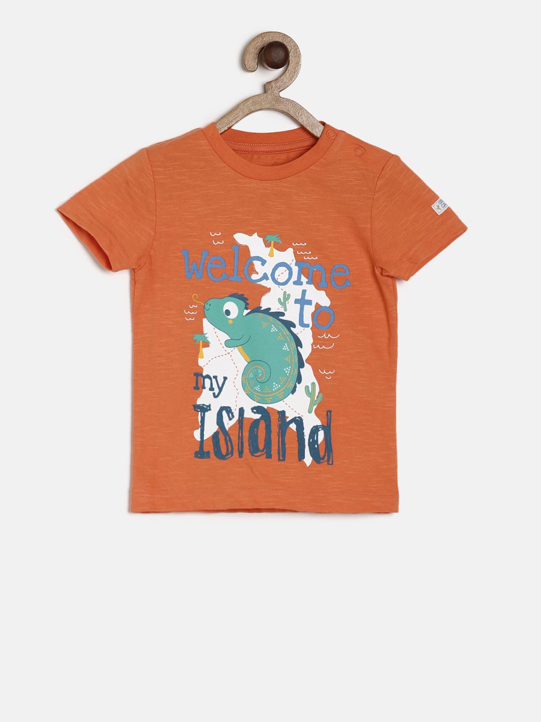 

MINI KLUB Boys Orange Printed Round Neck Pure Cotton T-shirt