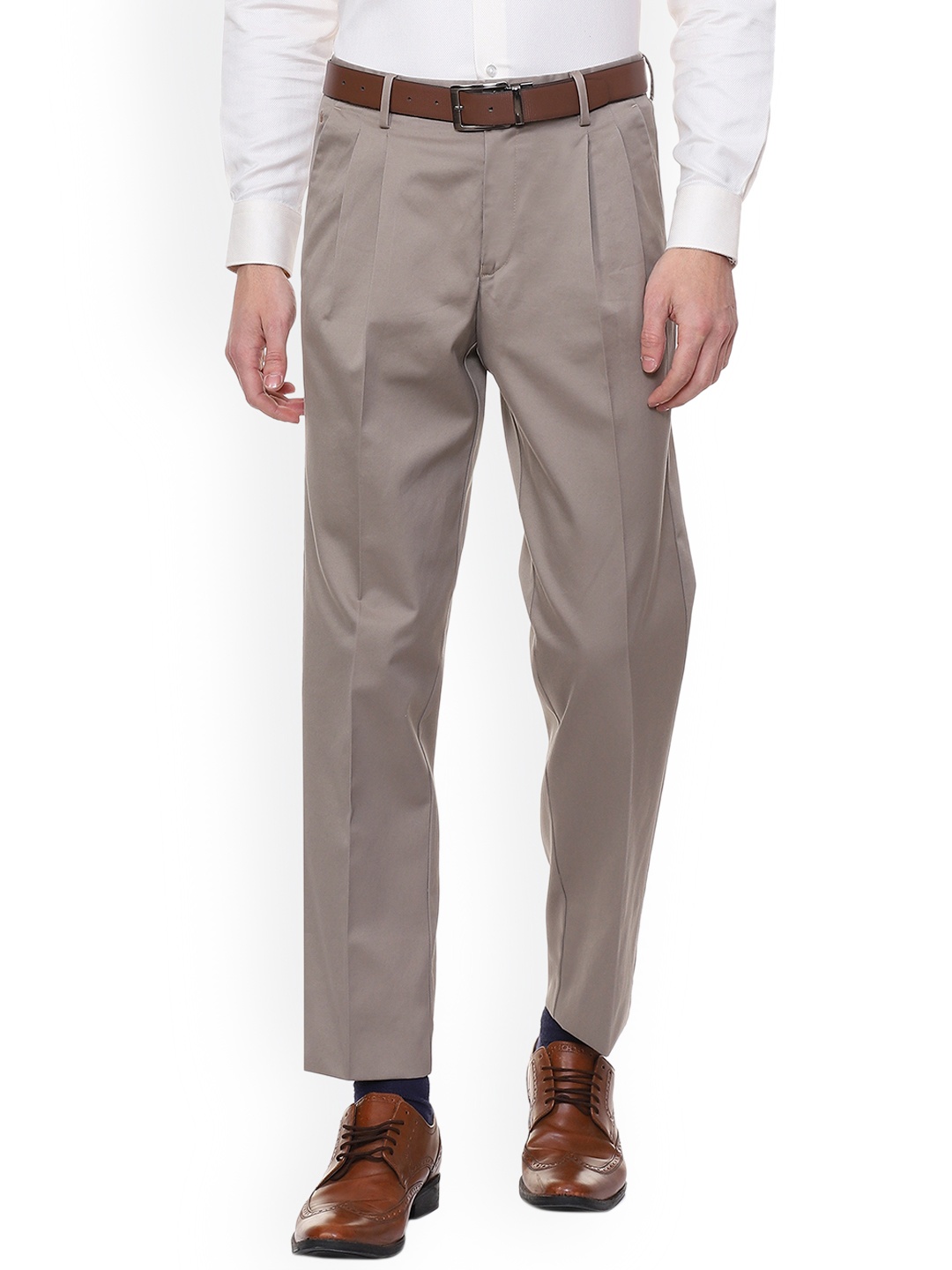 

Louis Philippe Men Beige Regular Fit Solid Formal Trousers