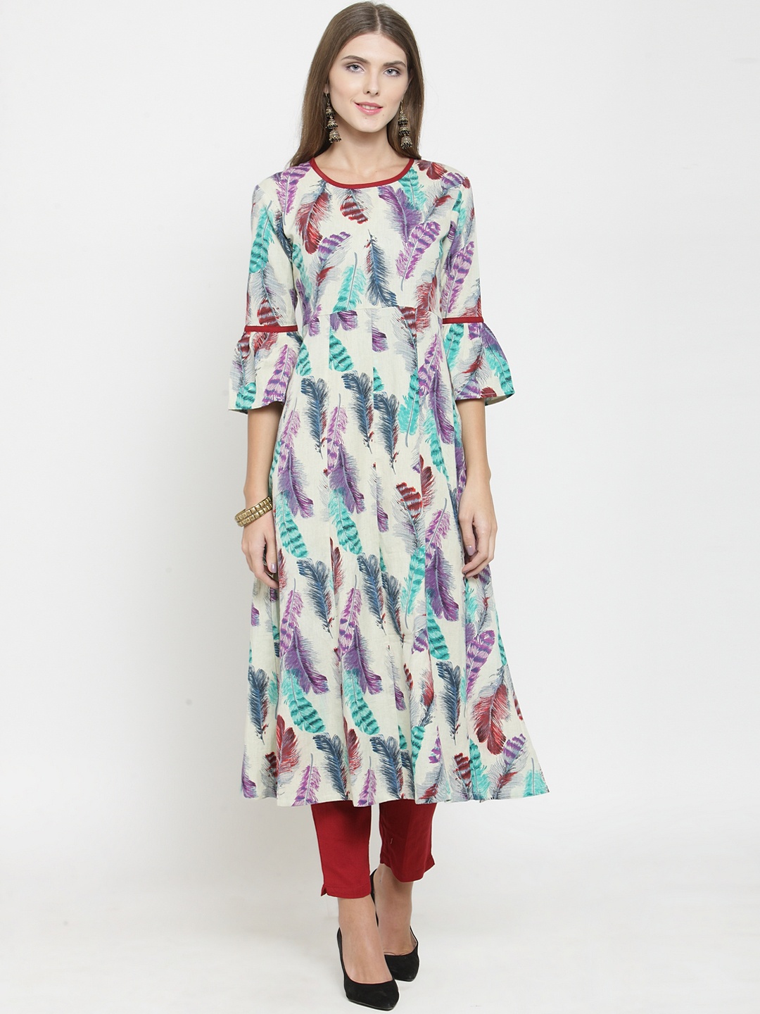 

Indibelle Women White Printed Regular Pure Cotton Kurta with Trousers