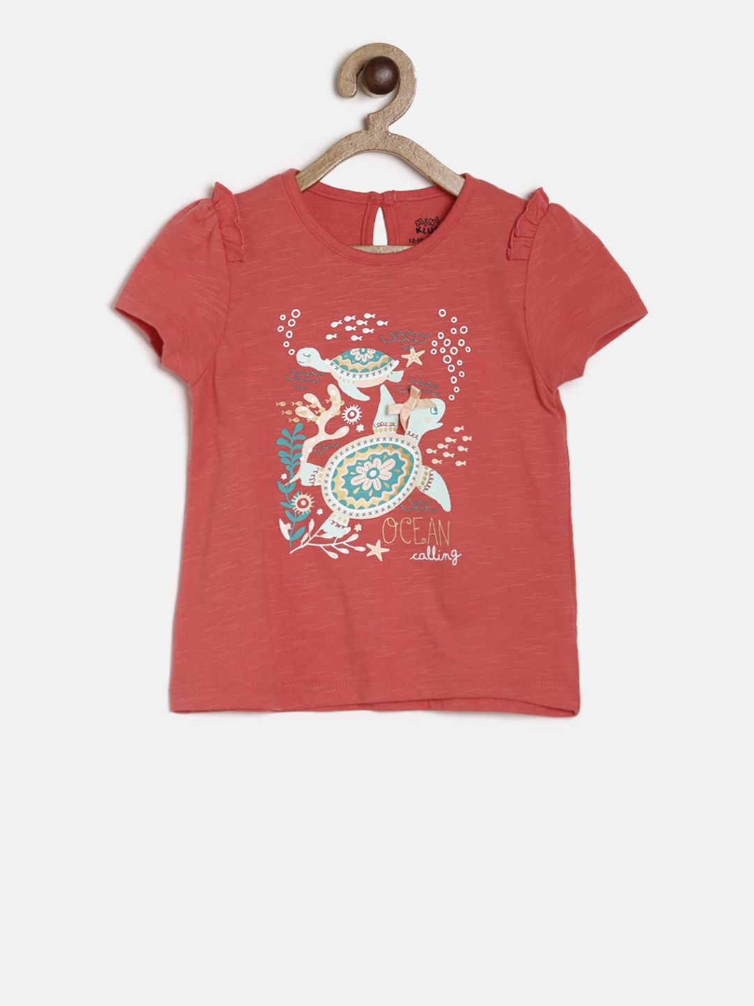 MINI KLUB Girls Red Printed Pure Cotton Top