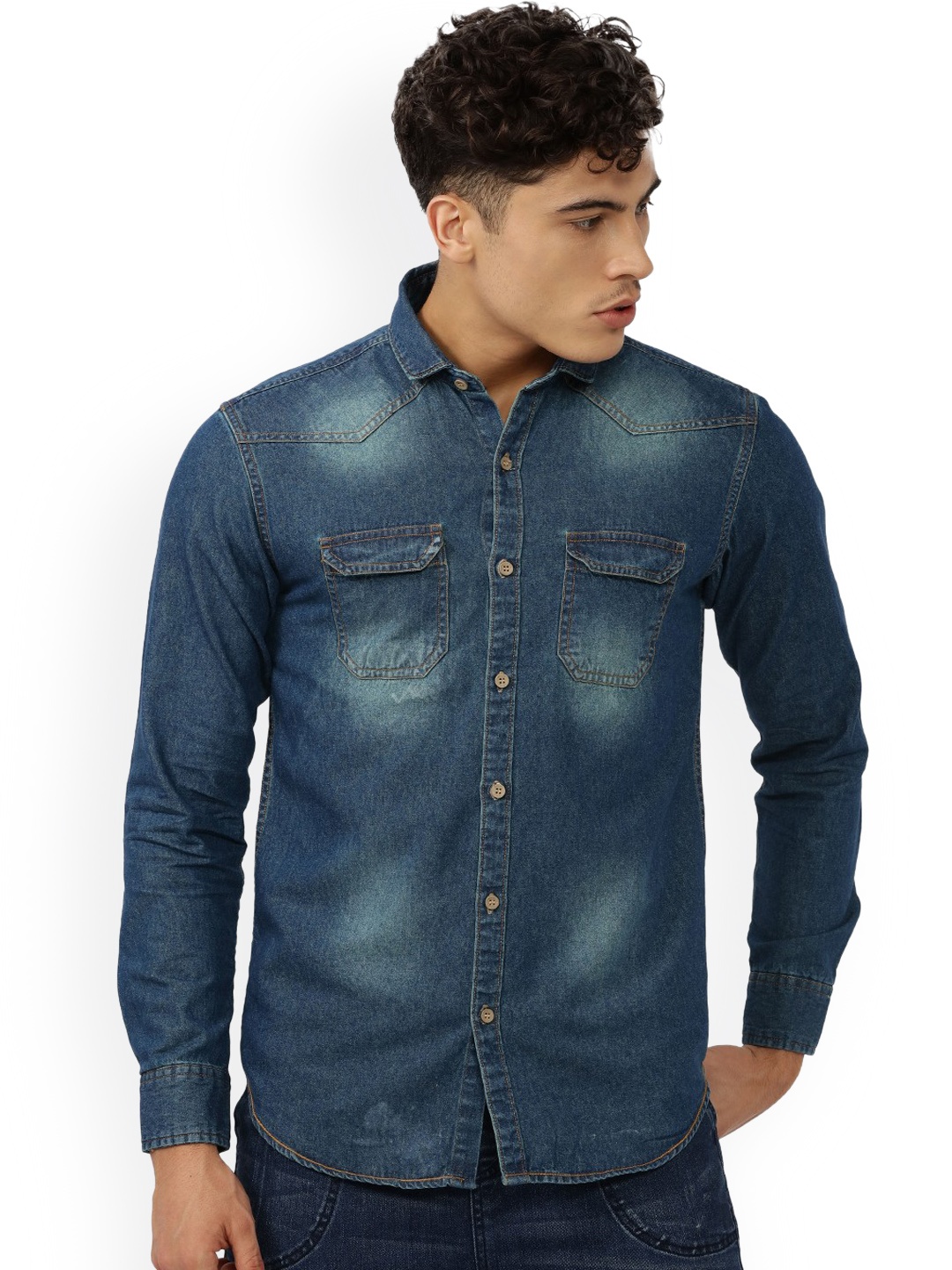 

Campus Sutra Men Blue Regular Fit Faded Casual Shirt