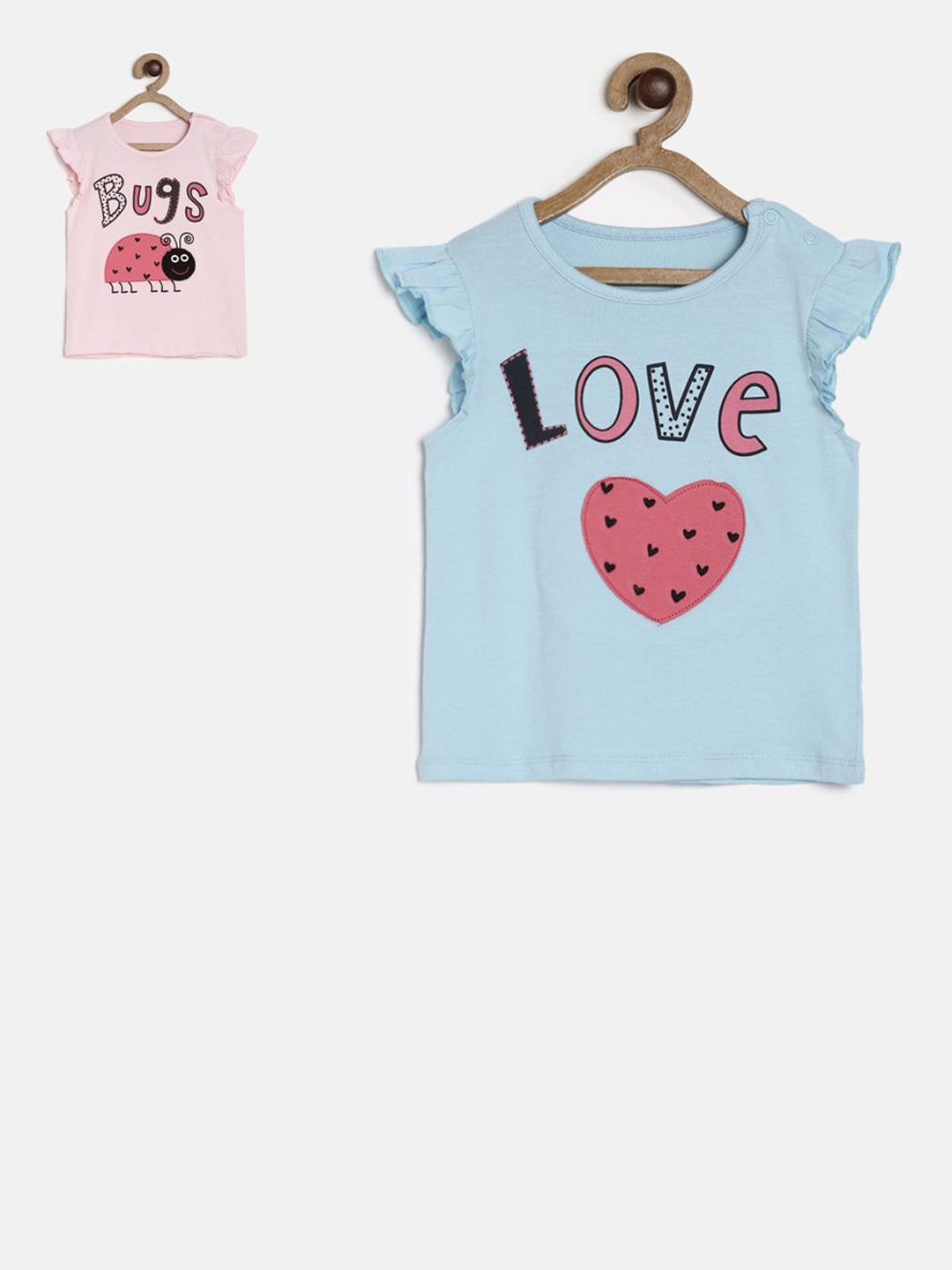 

MINI KLUB Girls Pack Of 2 Printed Pure Cotton Tops, Pink