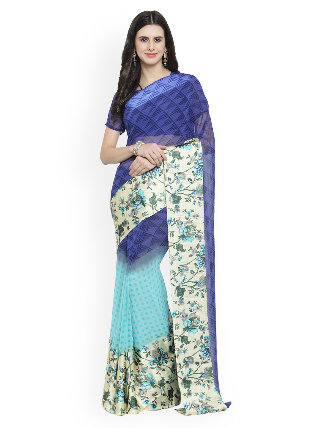 

Shaily Blue Printed Satin Saree