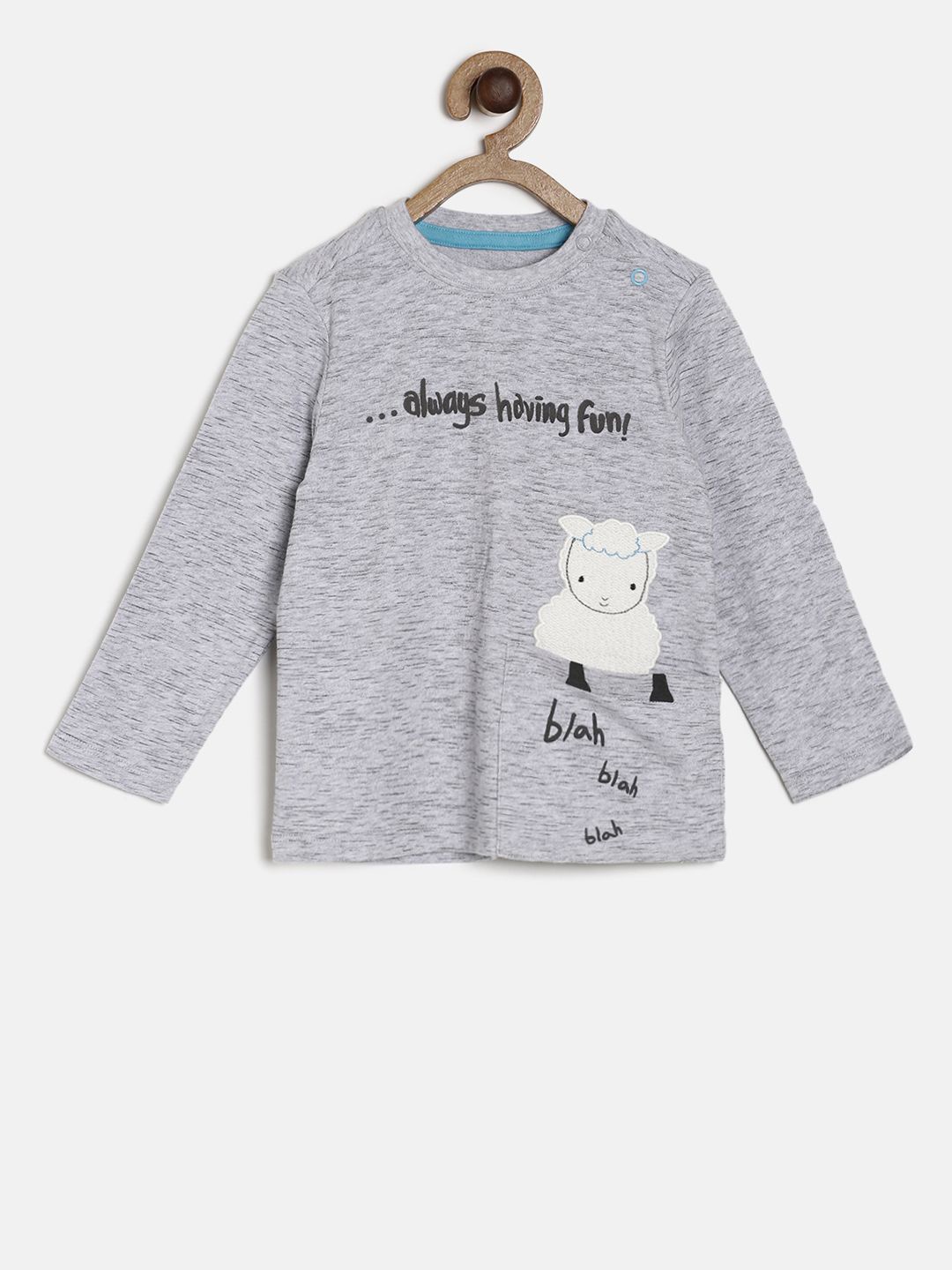 

MINI KLUB Boys Grey Printed Round Neck Pure Cotton T-shirt