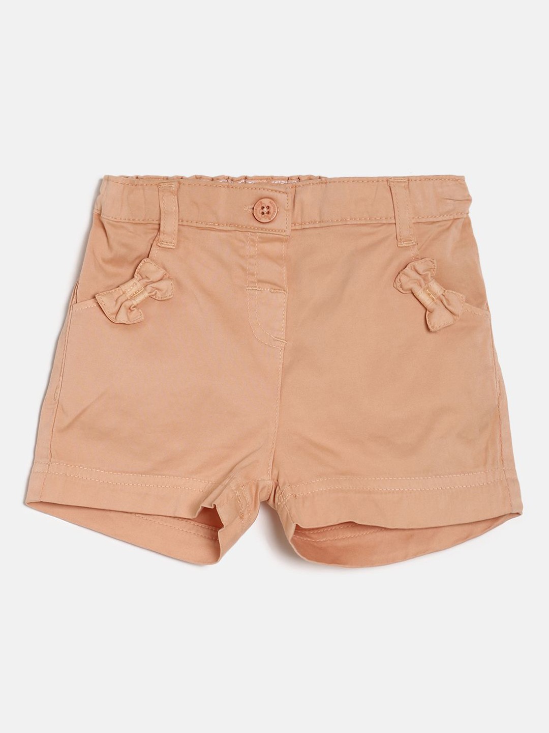 

MINI KLUB Girls Peach-Coloured Solid Regular Fit Regular Shorts