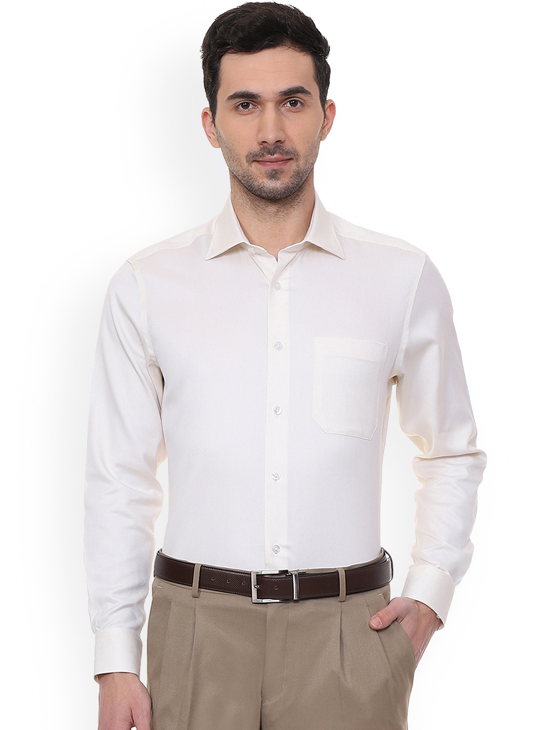 

Louis Philippe Permapress Men Off-White Regular Fit Self Design Formal Shirt