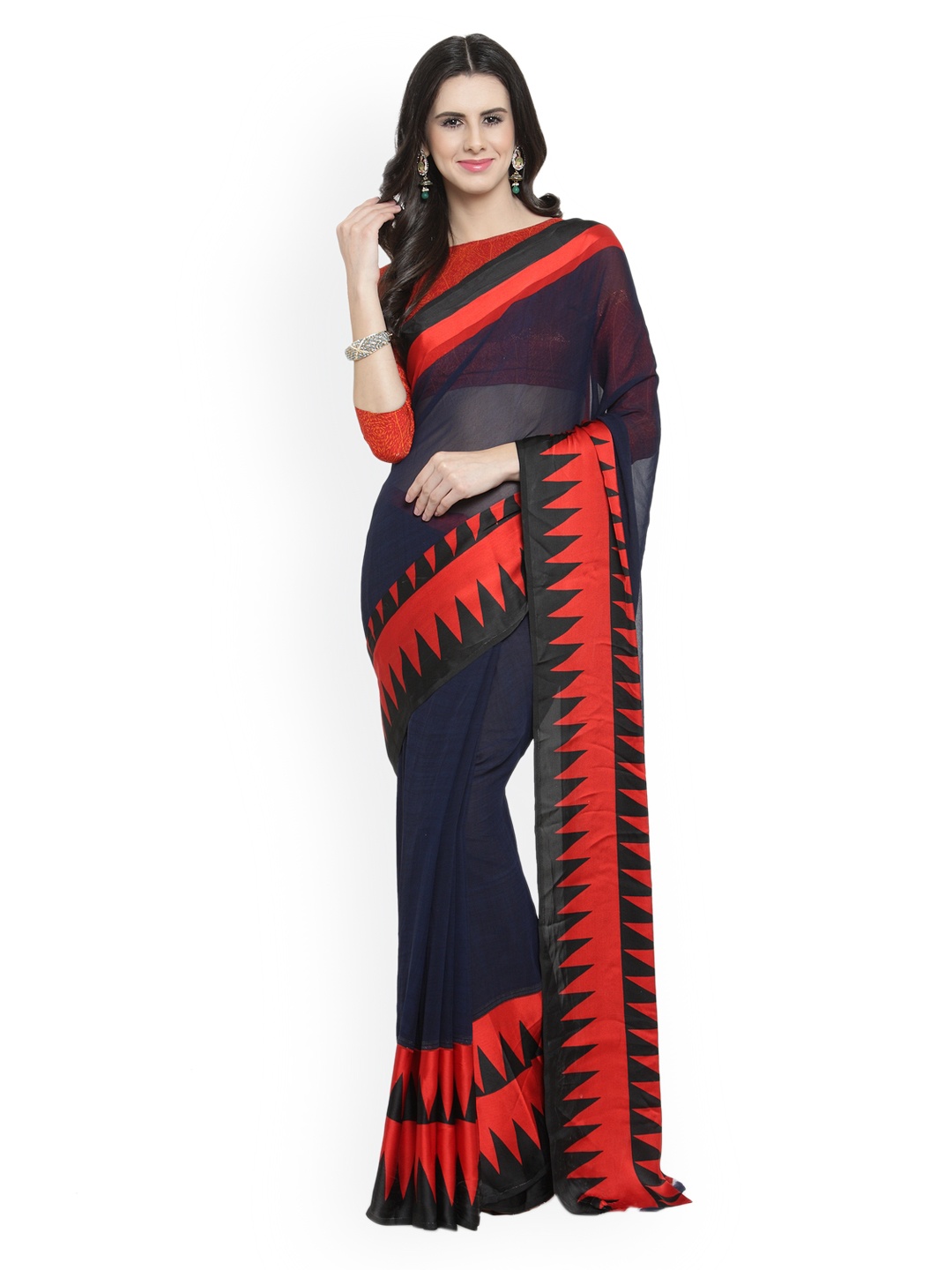 

Shaily Navy Blue Solid Poly Georgette Saree