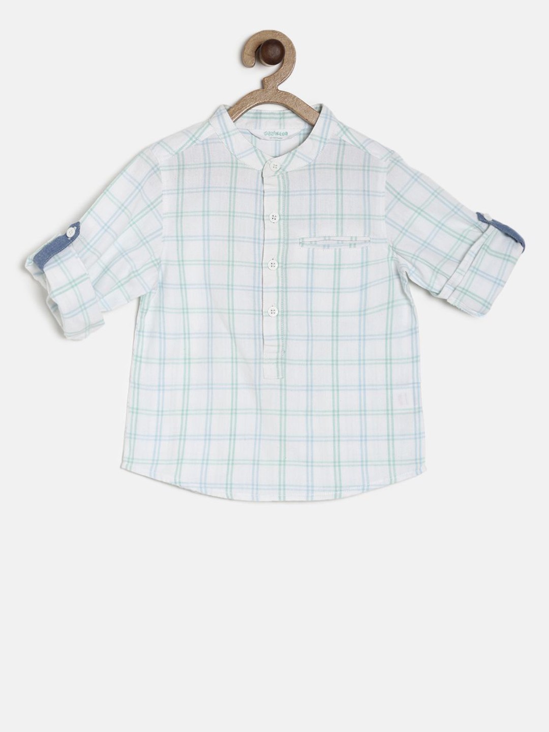 

MINI KLUB Boys White & Blue Regular Fit Checked Casual Shirt