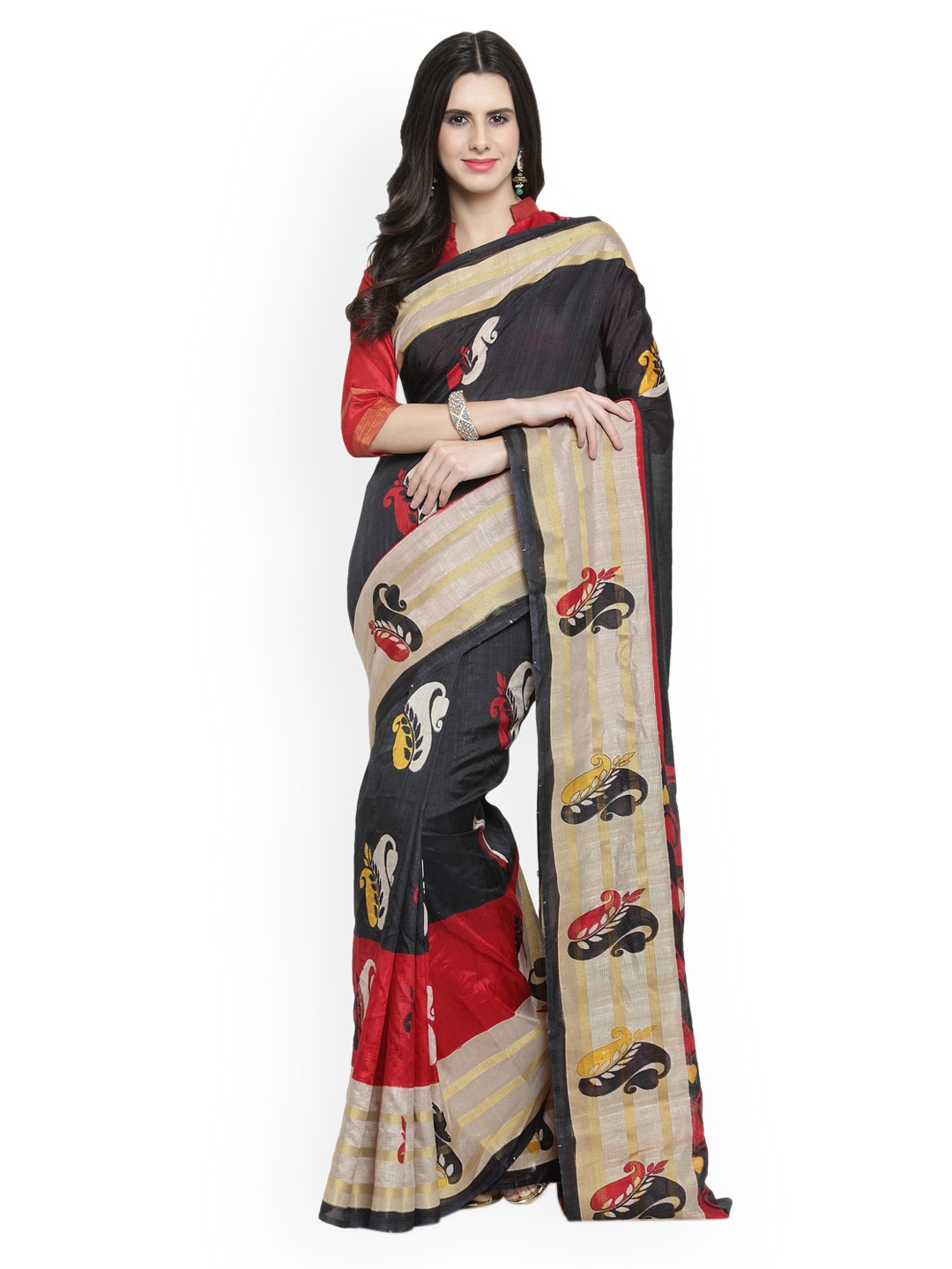 

Shaily Black & Beige Satin Printed Saree