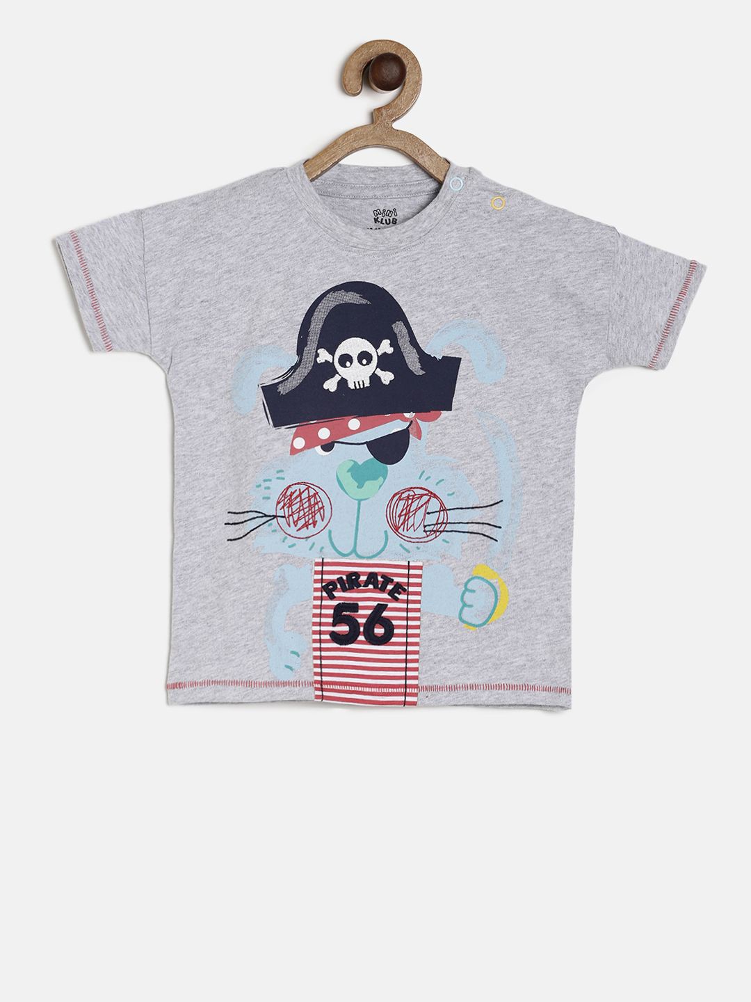 

MINI KLUB Boys Grey Printed Round Neck Pure Cotton T-shirt