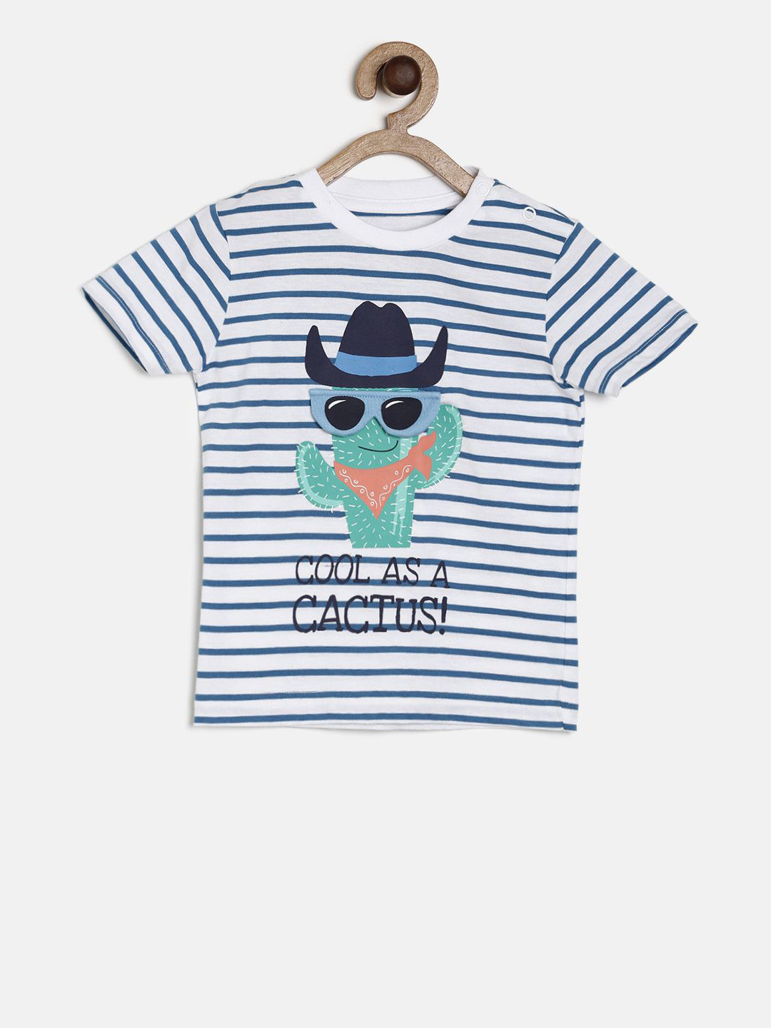 

MINI KLUB Boys White Striped Round Neck Pure Cotton T-shirt