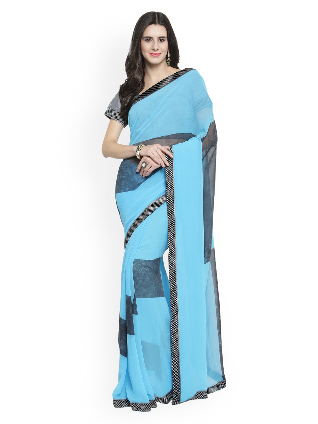 

Shaily Blue Printed Pure Georgette Saree