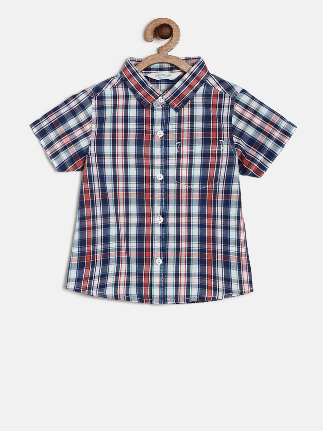 

MINI KLUB Boys Navy Blue & Red Regular Fit Checked Casual Shirt