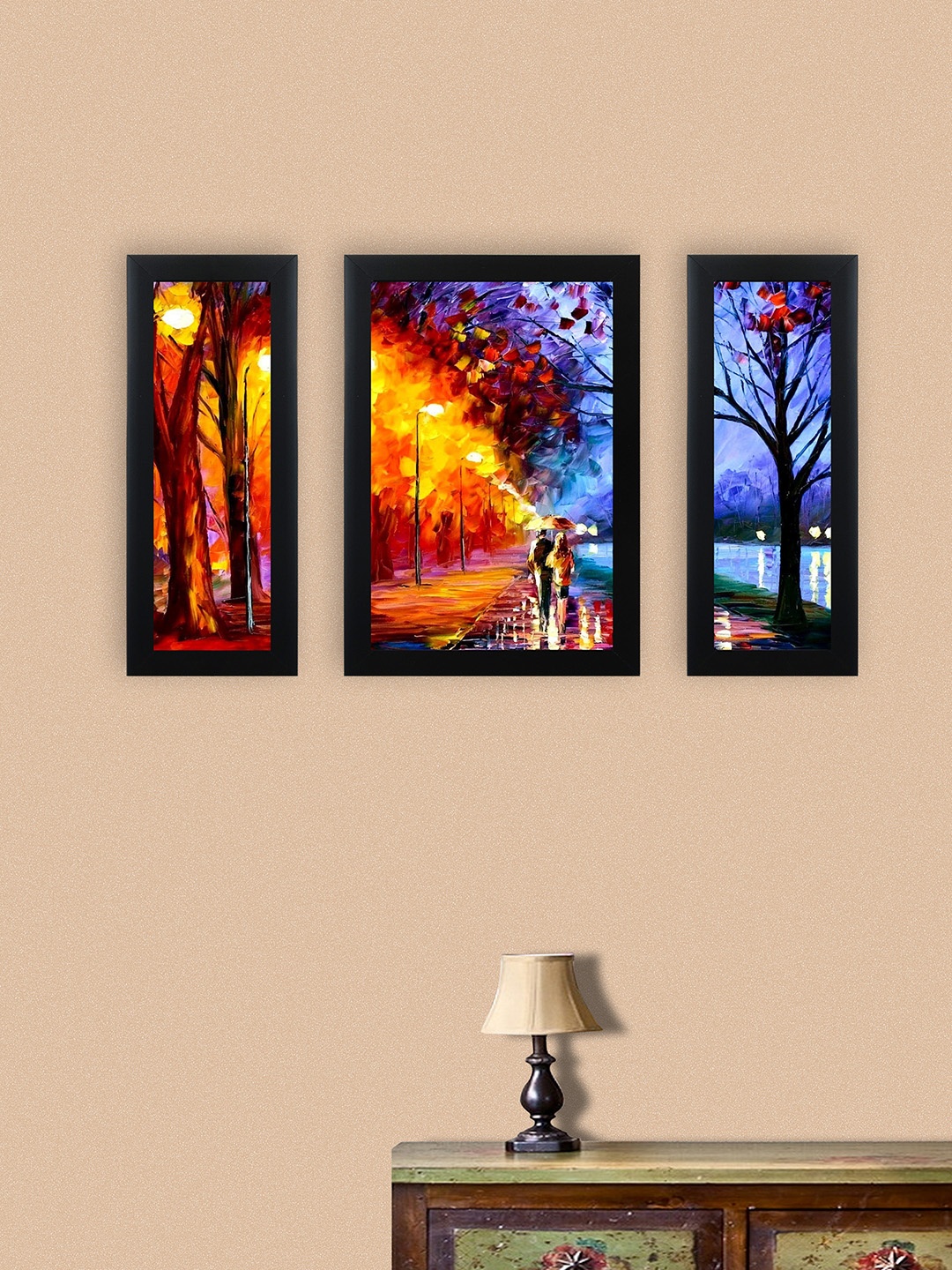 

nest ART Set of 3 Multicoloured Synthetic Wood Abstract Wall Art, Multi