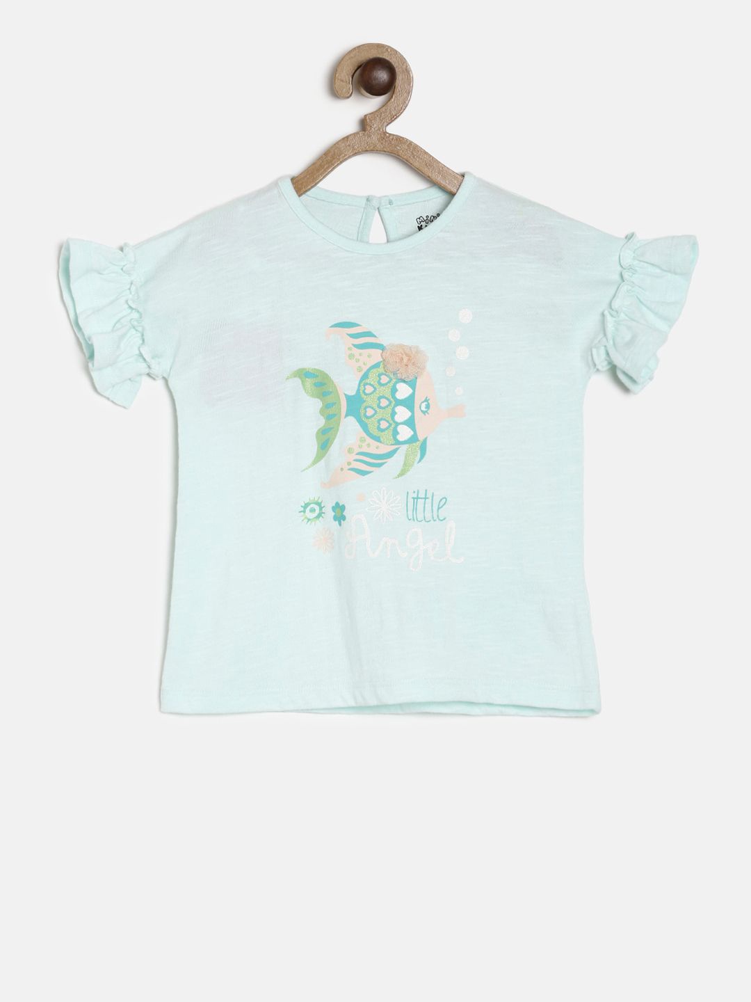 

MINI KLUB Girls Turquoise Blue Printed Pure Cotton Top