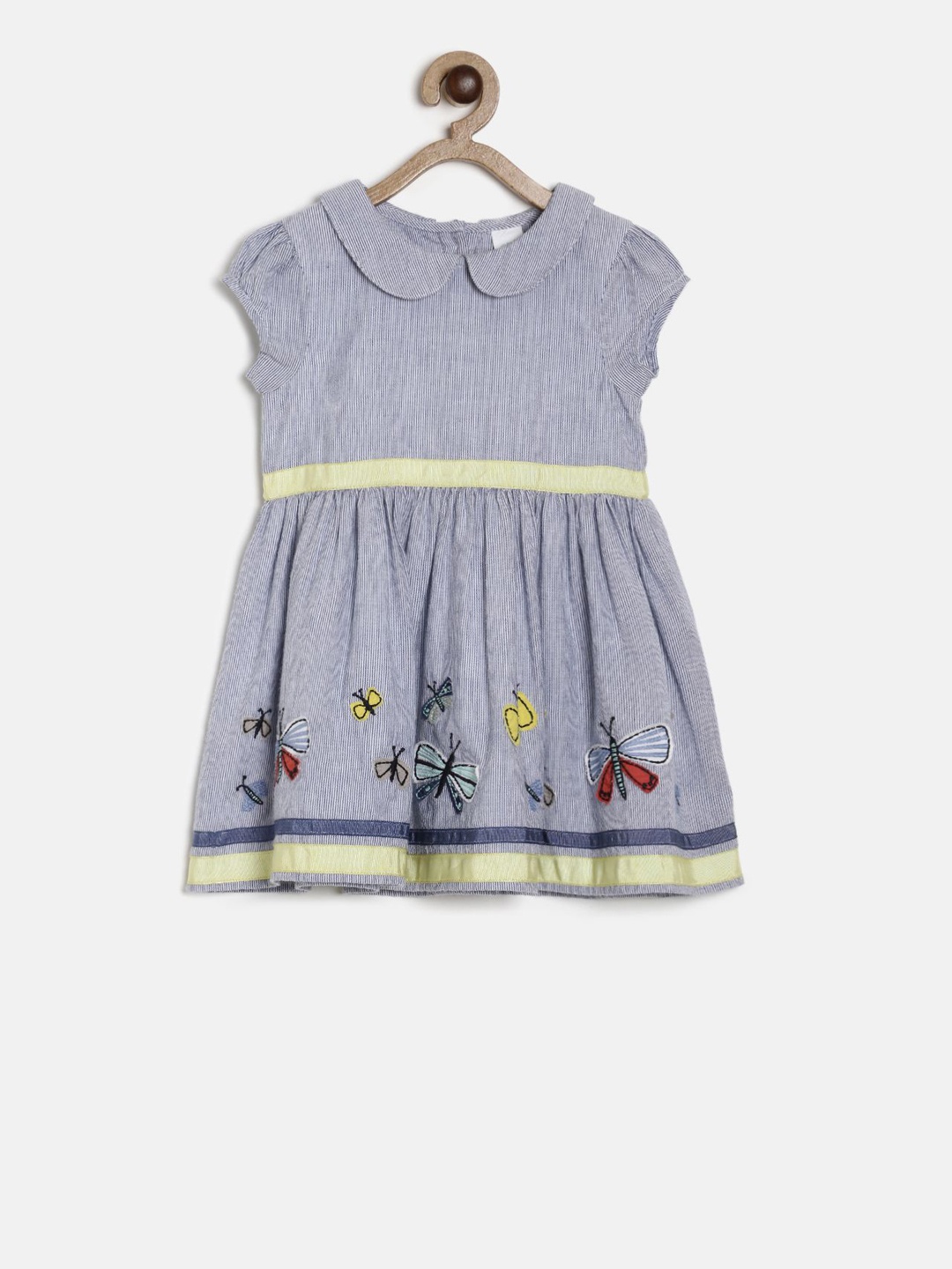 MINI KLUB Girls Blue Striped Fit and Flare Dress