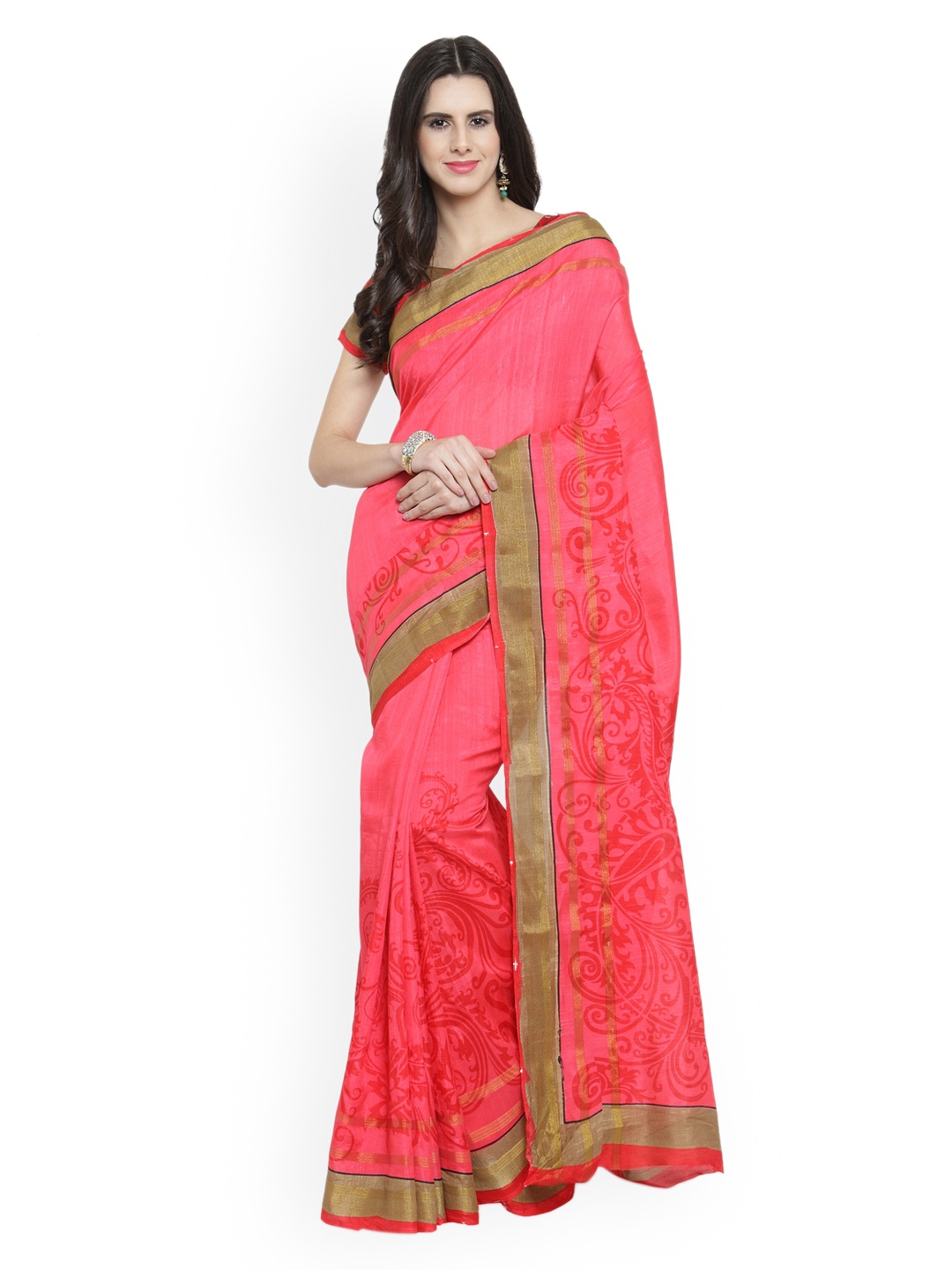 

Shaily Pink Printed Satin Saree