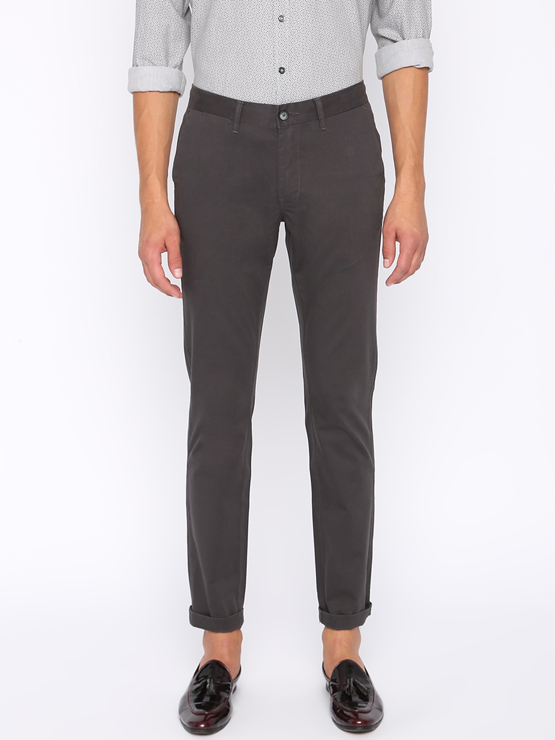 

Basics Men Grey Skinny Fit Self Design Regular Trousers
