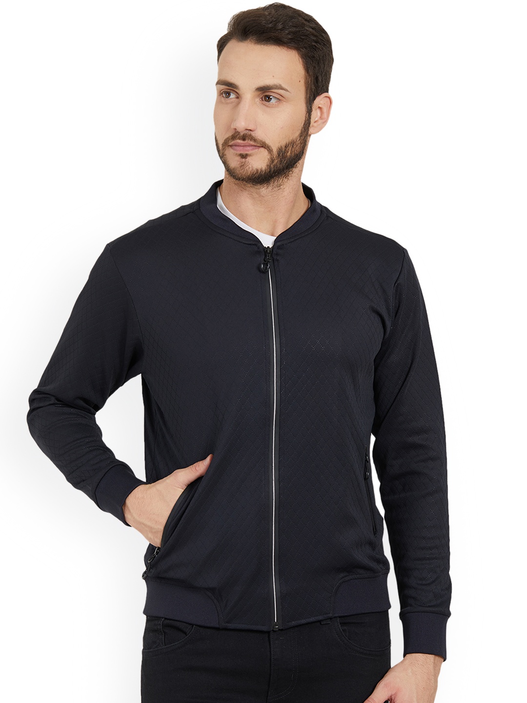 

Status Quo Men Navy Blue Self Design Sweatshirt