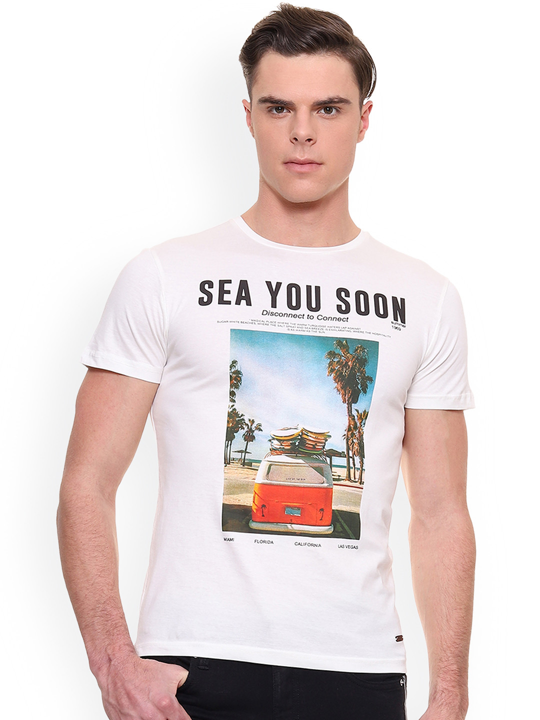 

People Men White Printed Round Neck Pure Cotton T-shirt
