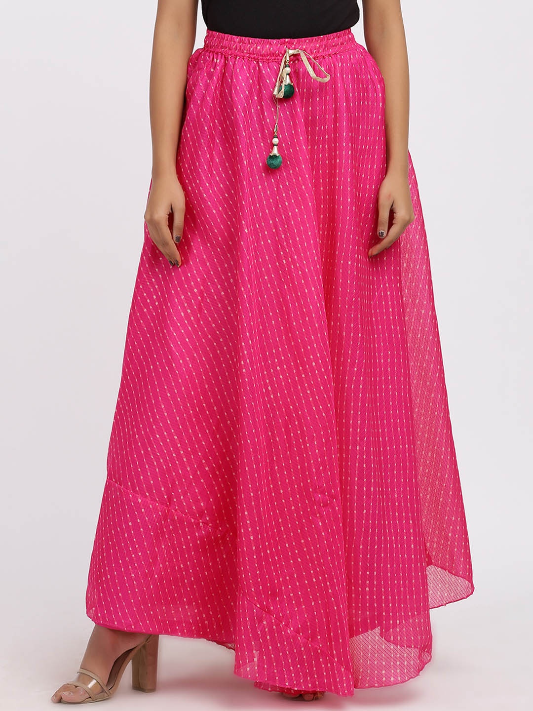 

SOUNDARYA Women Pink Striped Print A-Line Maxi Skirt