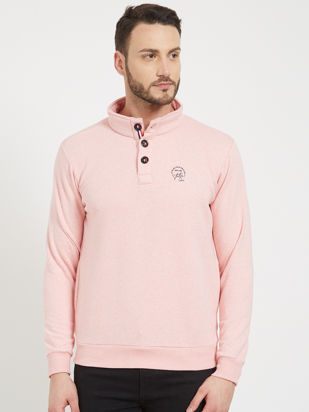 Status Quo Men Pink Solid Sweatshirt